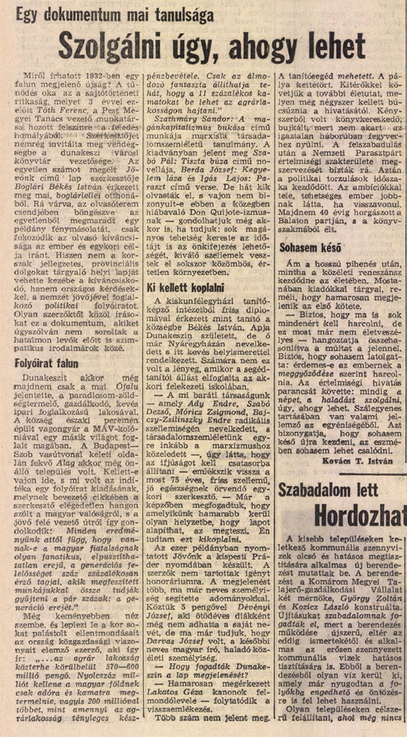 Egy dokumentum mai tanulsága. Szolgálni úgy, ahogy lehet