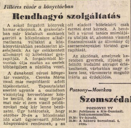 Filléres vásár a könyvtárban. Rendhagyó szolgáltatás