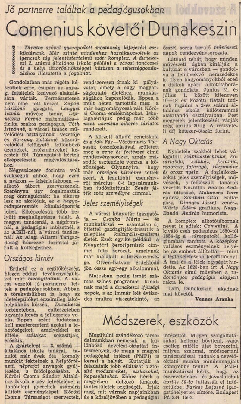 Comenius követői Dunakeszin