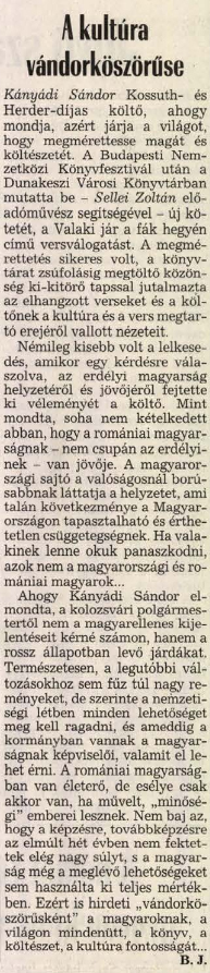 A kultúra vándorköszörűse