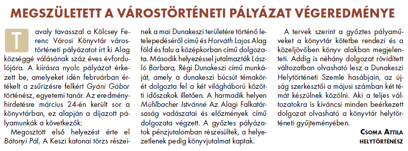 Megszületett a várostörténeti pályázat végeredménye