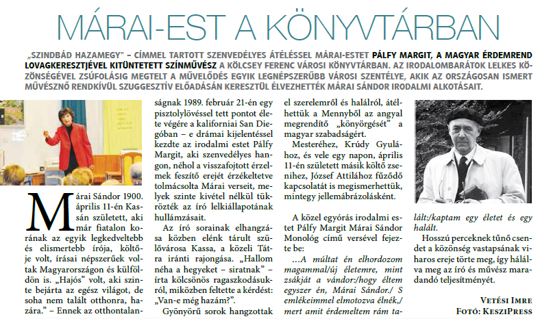 Márai-est a könyvtárban