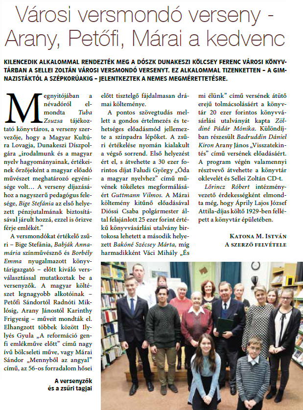 Városi versmondó verseny – Arany, Petőfi, Márai a kedvenc