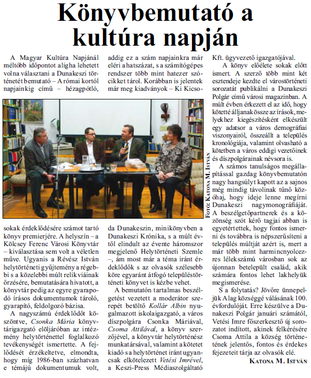 Könyvbemutató a kultúra napján