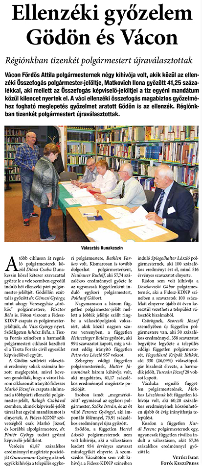 Ellenzéki győzelem Gödön és Vácon